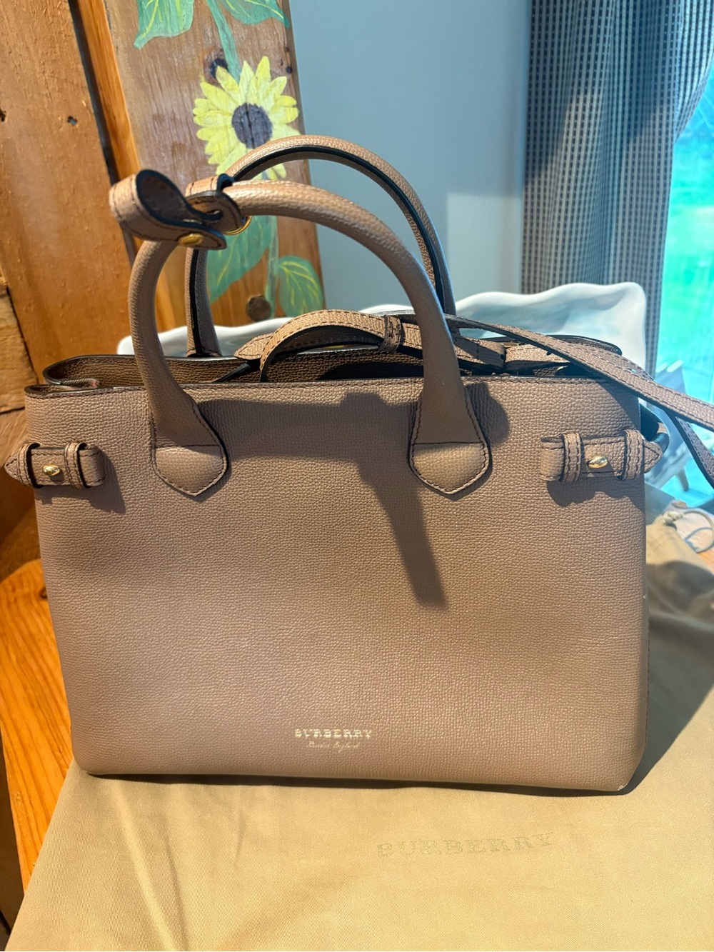 Burberry Taupe Leather Satchel with Top Handles